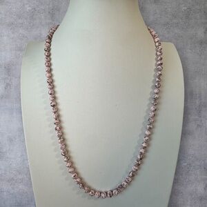 Pink Speckled Beaded Necklace | Knotted Ceramic Style Beads | Artisan Look